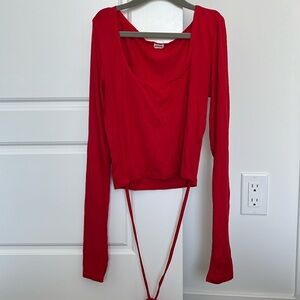Garage Cropped Long Sleeve Wrap Top